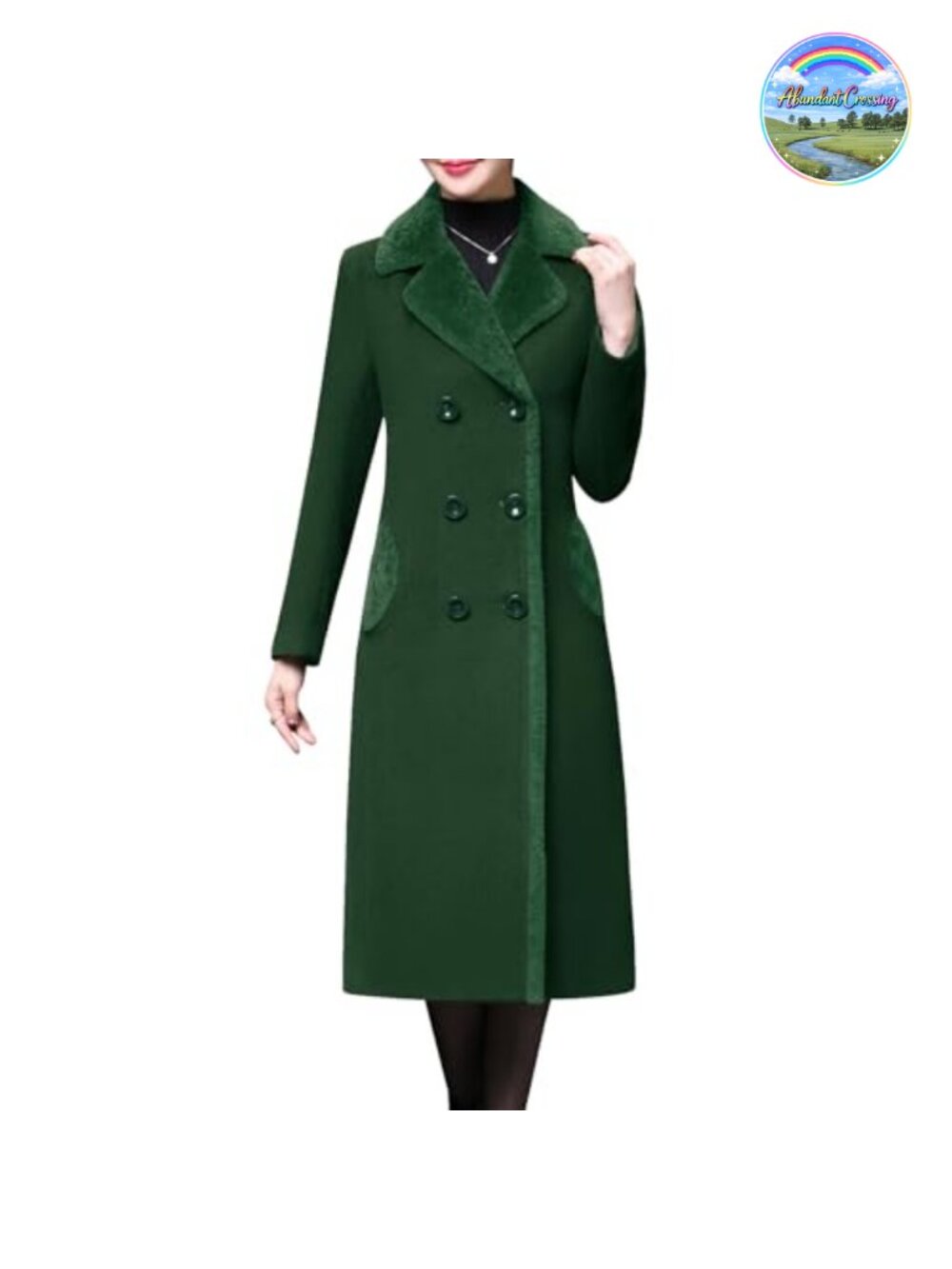 Wool Blend Pea Coat Double Breasted Notched Lapel Faux Fur Collar Midi Winter